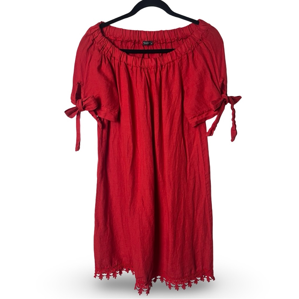 Lungo L’Arno – Women’s Italian Linen Off Shoulder‎ Dress Red – Sz. S